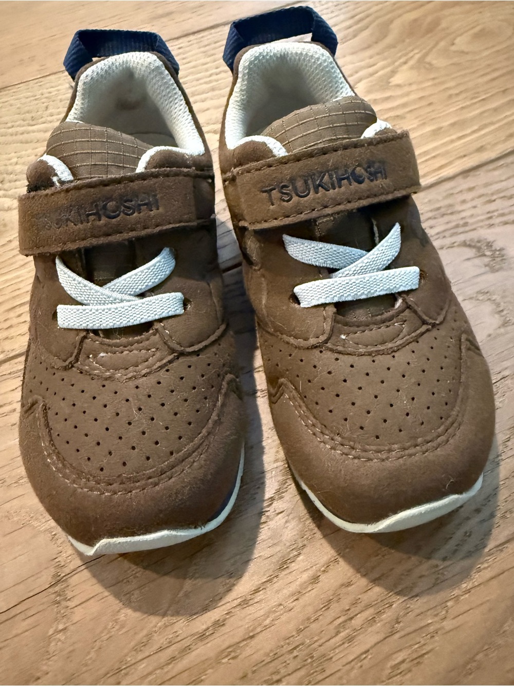 Tsukihoshi Brown and White Kids Sneaker with Easy Hook-and-Loop Strap